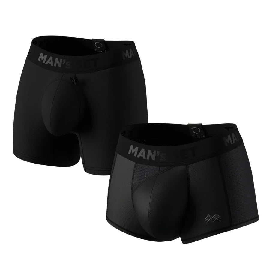 Anatomical Sport Boxer Briefs & Trunks, Cooltech, 2-Pack, Black
