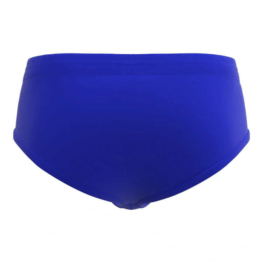 Man’s SET blue men’s swim briefs in smooth biflex fabric, breathable and quick-dry, back view