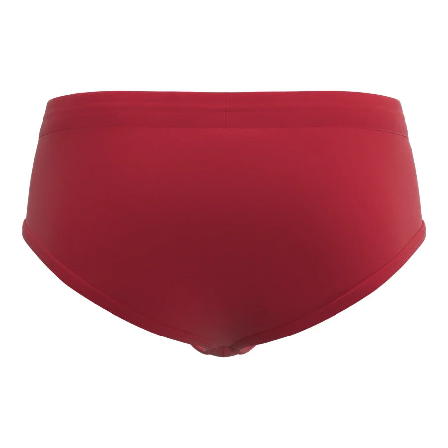 Man’s SET red men’s swim briefs made from quick-drying biflex fabric, breathable and seamless, back view