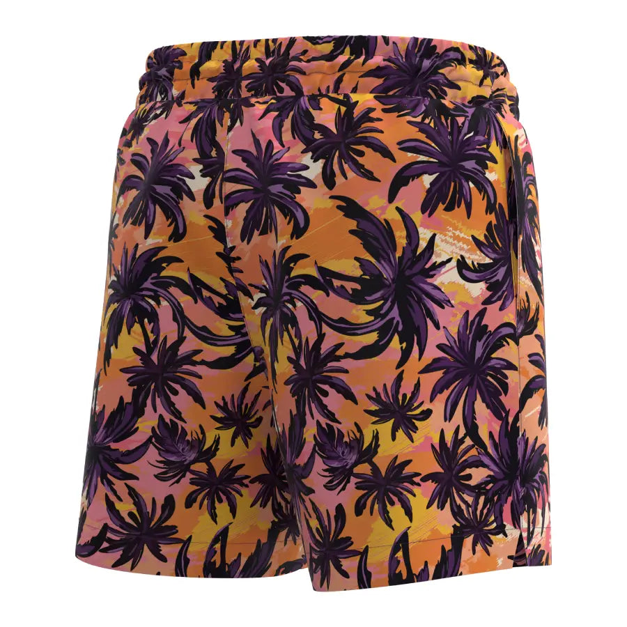 Man’s SET plus-size men’s swim shorts in orange palm print, breathable mesh lining, back view